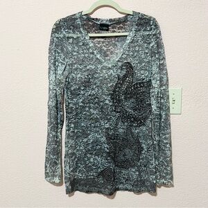Vintage Y2K mcbling rhinestone detail lace top